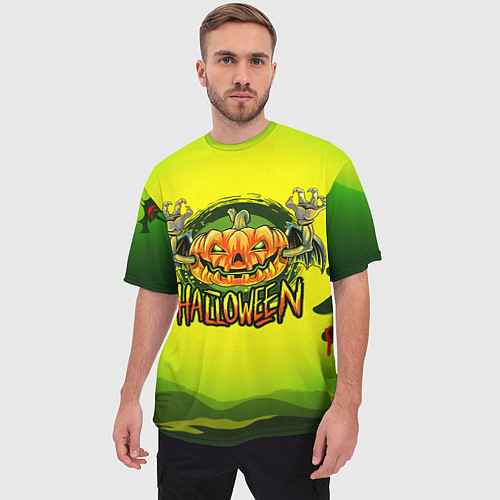 Мужская футболка оверсайз Тыква - зомби хэллоуин / 3D-принт – фото 3