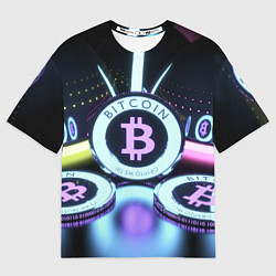 Футболка оверсайз мужская Неоновый светящийся биткоин, цвет: 3D-принт