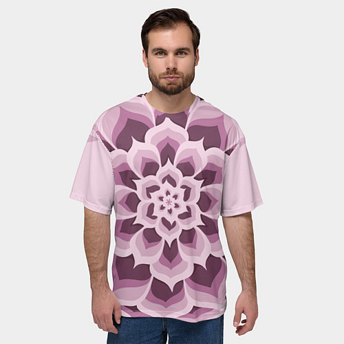 Мужская футболка оверсайз Цветочный узор в розовых тонах / 3D-принт – фото 3