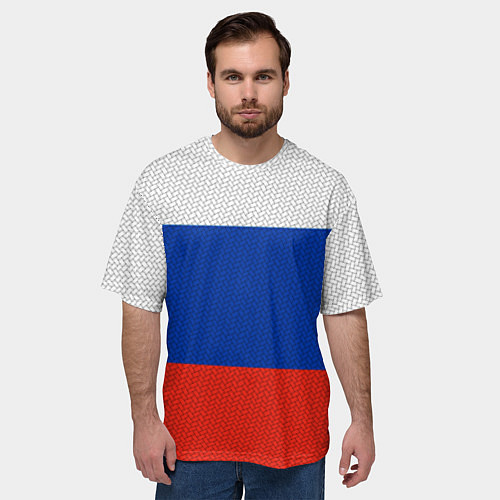 Мужская футболка оверсайз Триколор - флаг России плетёный / 3D-принт – фото 3