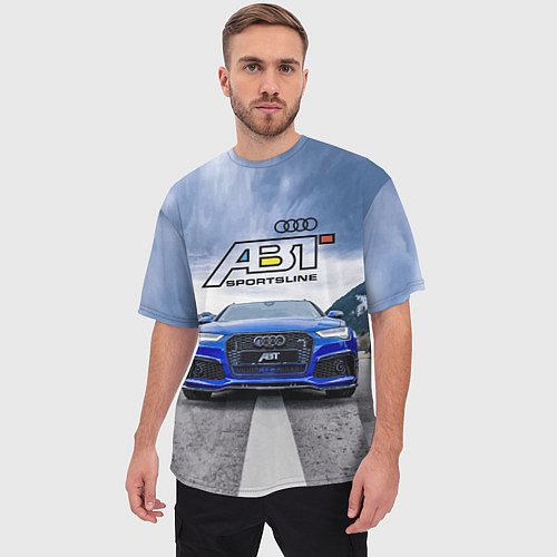 Мужская футболка оверсайз Audi ABT - sportsline на трассе / 3D-принт – фото 3