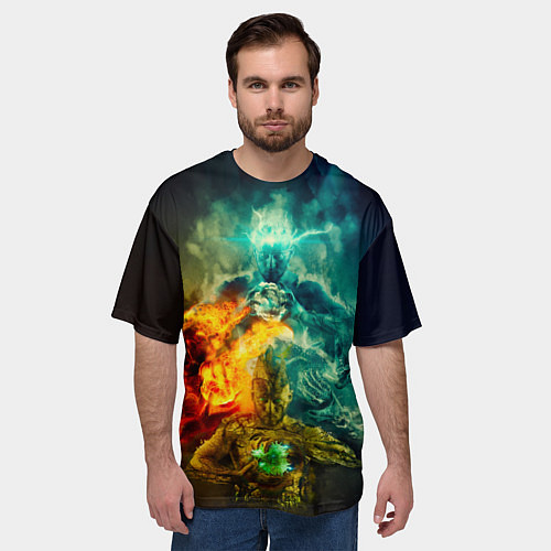 Мужская футболка оверсайз 4 элемента - природные стихии / 3D-принт – фото 3