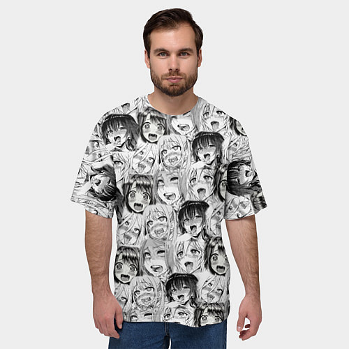 Мужская футболка оверсайз Разные девушки Ахегао / 3D-принт – фото 3