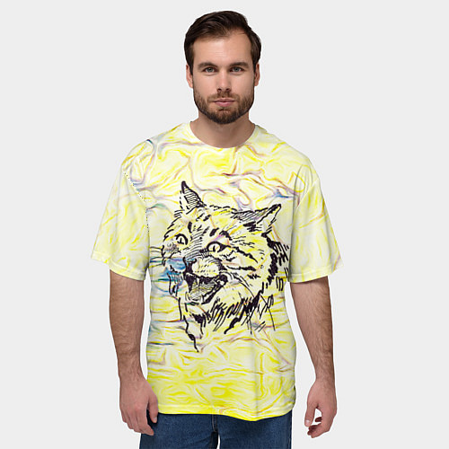 Мужская футболка оверсайз Рысь нападает / 3D-принт – фото 3