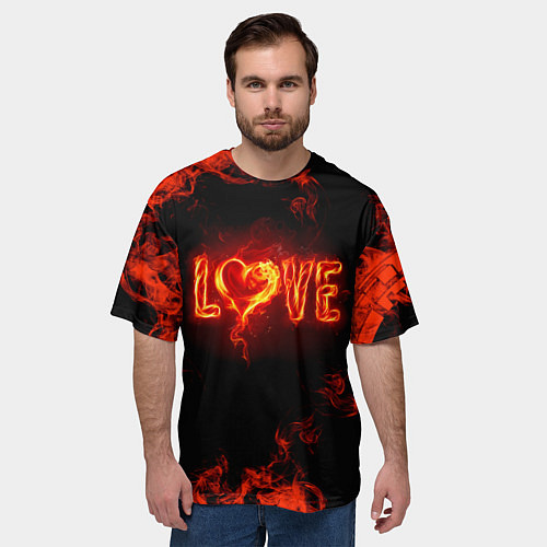 Мужская футболка оверсайз Fire love / 3D-принт – фото 3