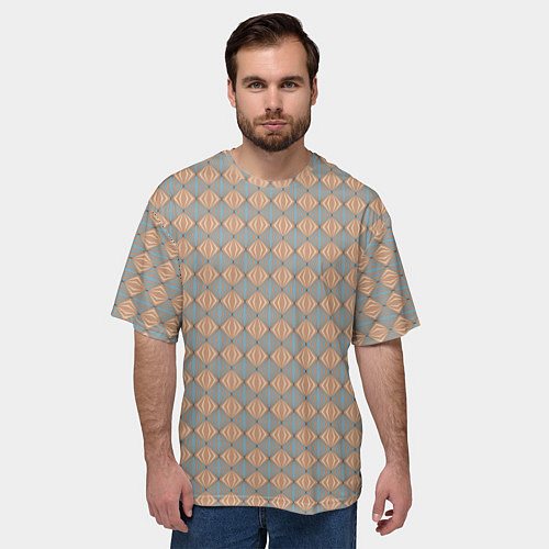 Мужская футболка оверсайз Голубые и бежевые квадраты / 3D-принт – фото 3