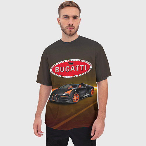 Мужская футболка оверсайз Bugatti на ночной дороге / 3D-принт – фото 3