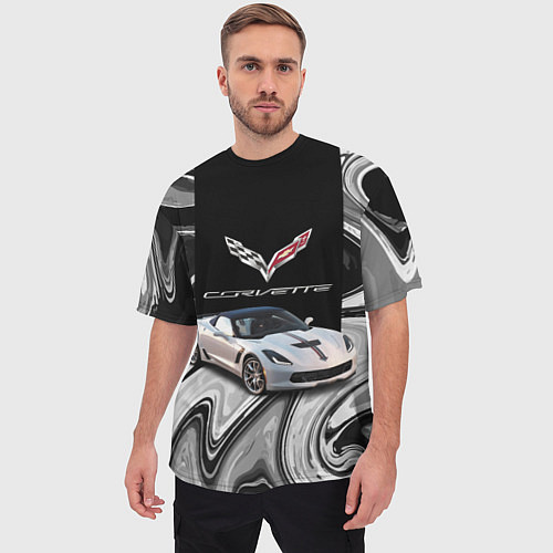 Мужская футболка оверсайз Chevrolet Corvette - Motorsport - Racing team / 3D-принт – фото 3