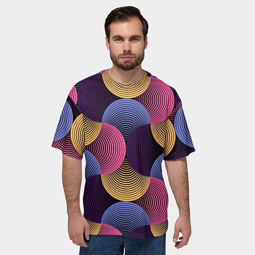 Мужская футболка оверсайз Абстрактные полосы - оптическая иллюзия / 3D-принт – фото 3
