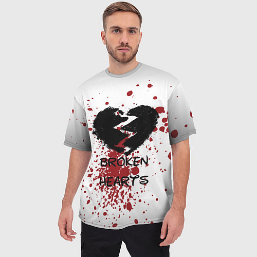 Мужская футболка оверсайз Разбитое черное сердце / 3D-принт – фото 3