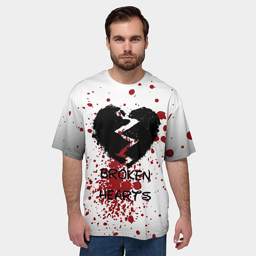 Мужская футболка оверсайз Разбитое черное сердце / 3D-принт – фото 3