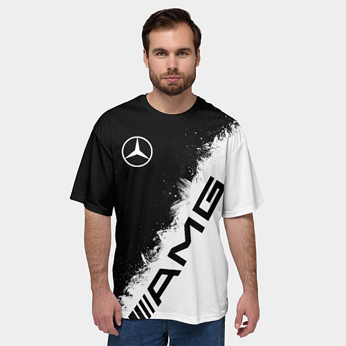 Мужская футболка оверсайз Мерседес - АМГ - Краски / 3D-принт – фото 3
