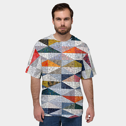 Мужская футболка оверсайз Каменный разноцветный паттерн / 3D-принт – фото 3