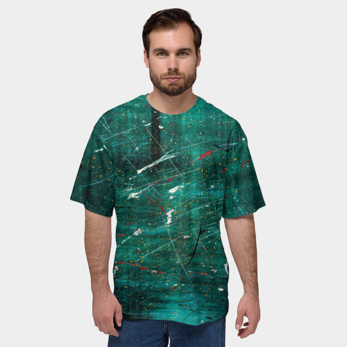 Мужская футболка оверсайз Светло-зелёный туман, краски и царапины / 3D-принт – фото 3