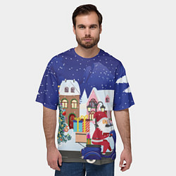 Футболка оверсайз мужская Дед Мороз едет на скутере с подарками в Новогоднюю, цвет: 3D-принт — фото 2