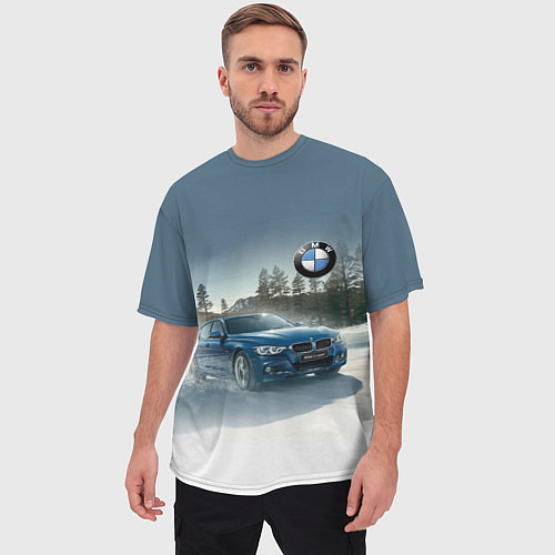 Мужская футболка оверсайз Крутая бэха мчится по лесной дороге / 3D-принт – фото 3