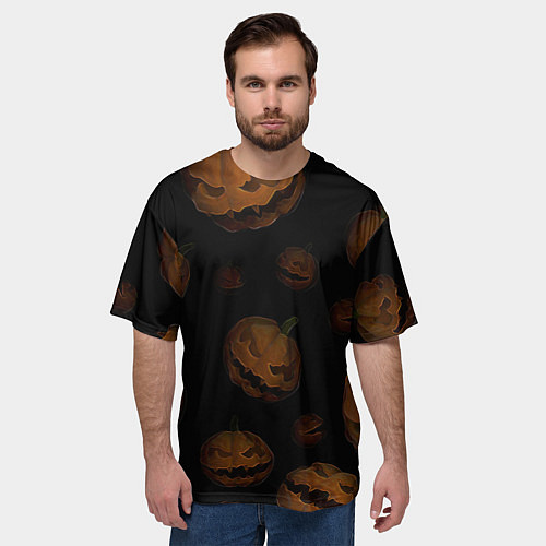 Мужская футболка оверсайз Парящие тыквы Джека / 3D-принт – фото 3