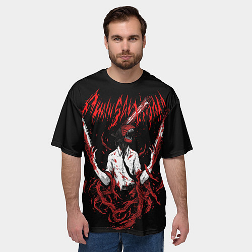 Мужская футболка оверсайз Человек бензопила в ярости / 3D-принт – фото 3