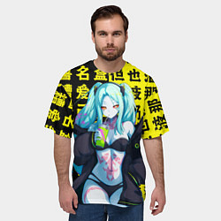 Футболка оверсайз мужская Ребекка и иероглифы - Киберпанк аниме, цвет: 3D-принт — фото 2
