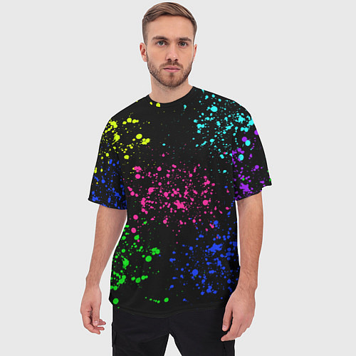 Мужская футболка оверсайз Брызги неоновых красок / 3D-принт – фото 3