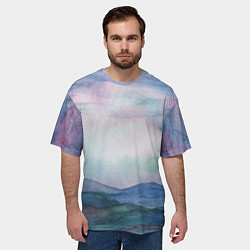 Футболка оверсайз мужская Горный пейзаж акварель, цвет: 3D-принт — фото 2