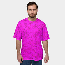 Футболка оверсайз мужская Розовый яркий неоновый узор с мраморной текстурой, цвет: 3D-принт — фото 2