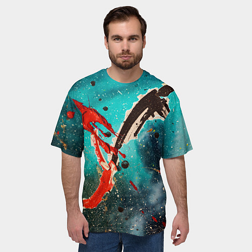 Мужская футболка оверсайз Голубой туман и брызки красок / 3D-принт – фото 3