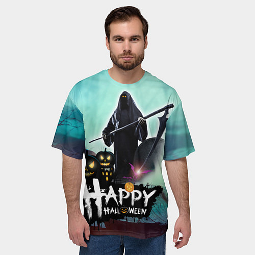 Мужская футболка оверсайз Хэллоуин приходит ночью / 3D-принт – фото 3