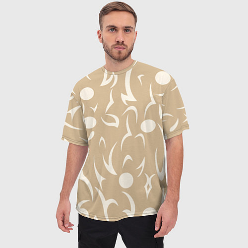 Мужская футболка оверсайз Абстрактные фигуры на кремовом фоне / 3D-принт – фото 3