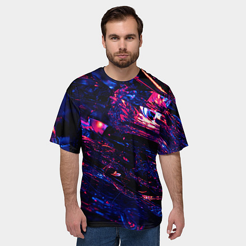 Мужская футболка оверсайз Отражающие сплетенные нити / 3D-принт – фото 3