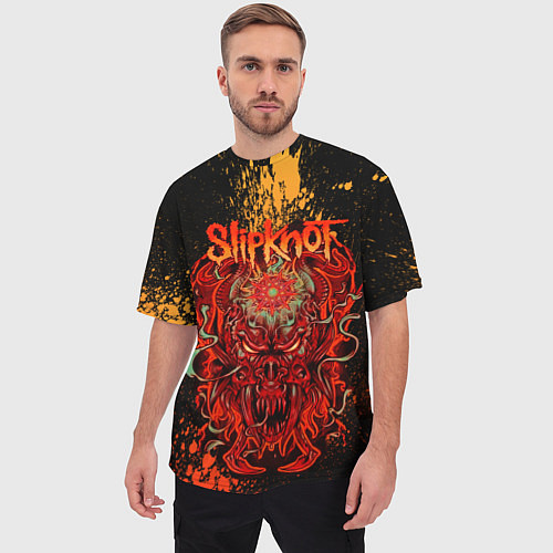 Мужская футболка оверсайз Slipknot - red monster / 3D-принт – фото 3