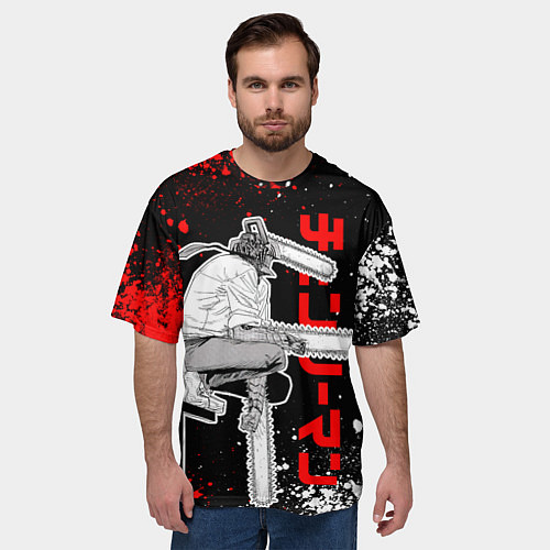 Мужская футболка оверсайз Человек бензопила - Манга / 3D-принт – фото 3