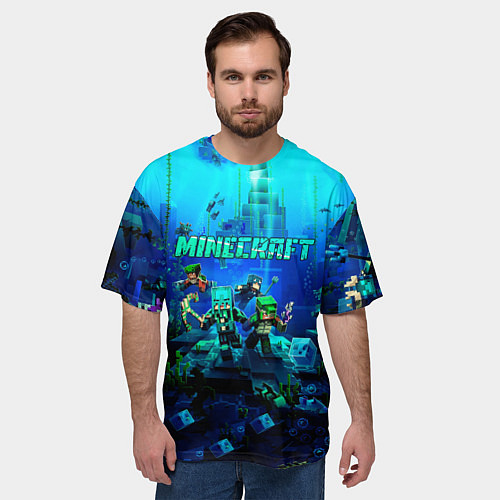 Мужская футболка оверсайз Minecraft water / 3D-принт – фото 3