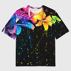 Мужская футболка оверсайз Цветные лилии