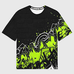 Мужская футболка оверсайз Яркое граффити на черной стене