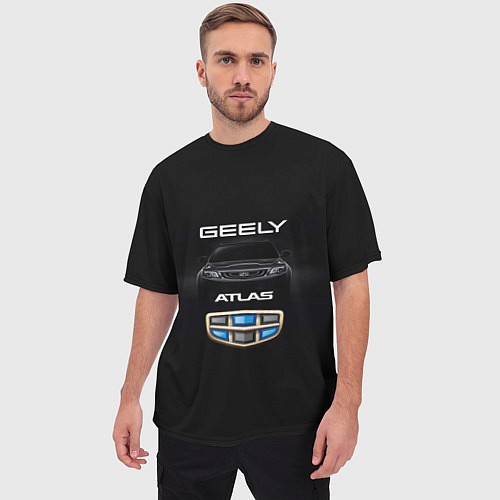 Мужская футболка оверсайз Geely Атлас / 3D-принт – фото 3