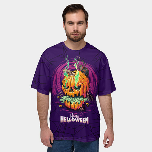 Мужская футболка оверсайз Злобная тыква Хэллоуин / 3D-принт – фото 3