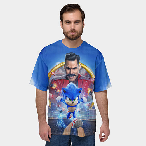 Мужская футболка оверсайз Соник и доктор Эггман / 3D-принт – фото 3