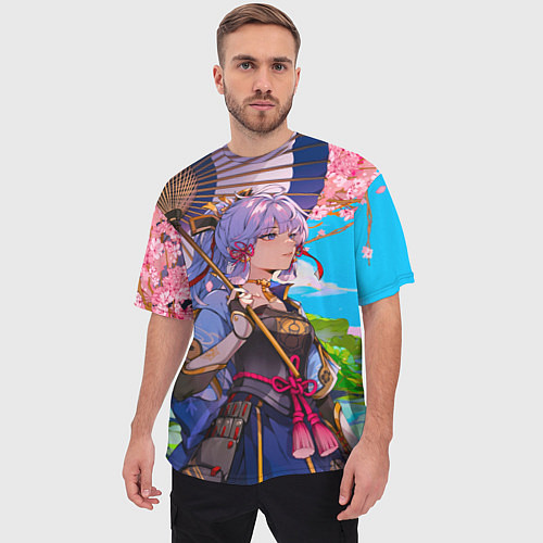 Мужская футболка оверсайз Аяка с зонтиком / 3D-принт – фото 3