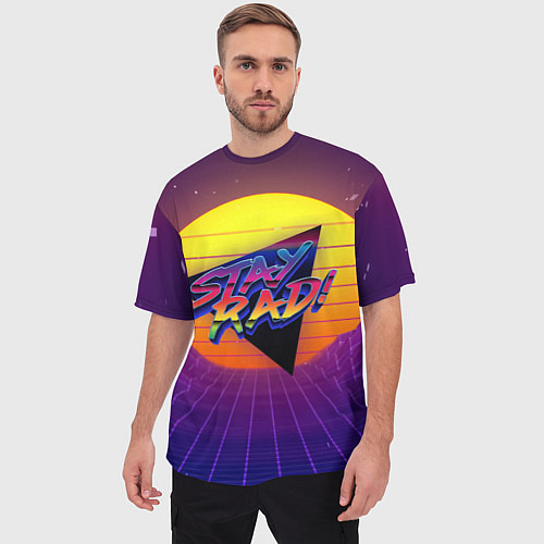 Мужская футболка оверсайз Retro wave sun / 3D-принт – фото 3