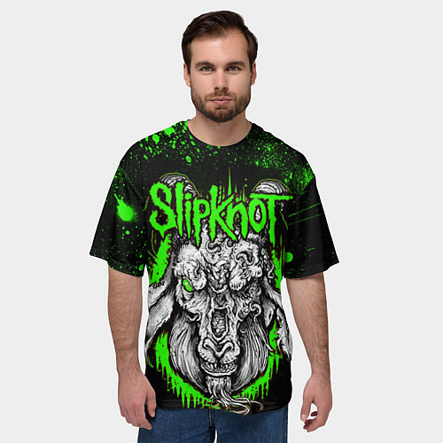 Мужская футболка оверсайз Slipknot зеленый козел / 3D-принт – фото 3