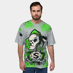 Футболка оверсайз мужская Slipknot скелет green, цвет: 3D-принт — фото 2