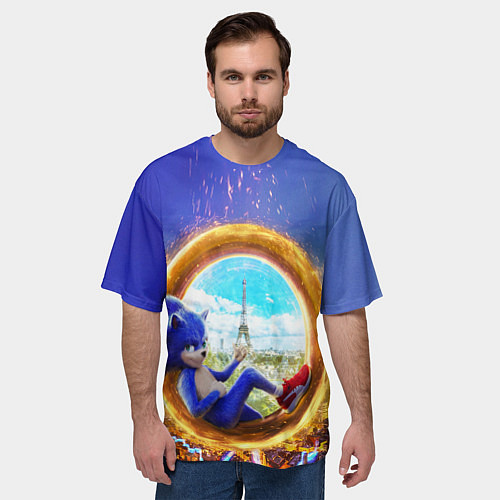 Мужская футболка оверсайз Соник в кино / 3D-принт – фото 3