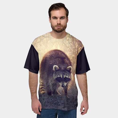 Мужская футболка оверсайз Любопытный енот / 3D-принт – фото 3