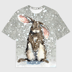 Футболка оверсайз мужская Кролик Снежок Милый, цвет: 3D-принт