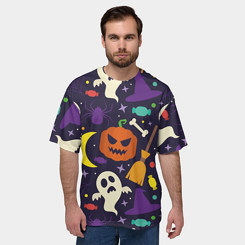 Мужская футболка оверсайз HALLOWEEN атрибутика / 3D-принт – фото 3