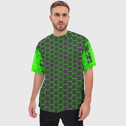 Мужская футболка оверсайз Зеленые плиты / 3D-принт – фото 3