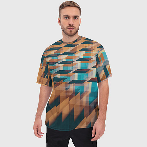 Мужская футболка оверсайз Абстрактное множество поверхностей разных цветов / 3D-принт – фото 3