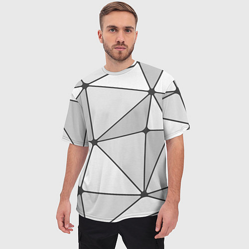 Мужская футболка оверсайз Геометрические линии на сером фоне / 3D-принт – фото 3