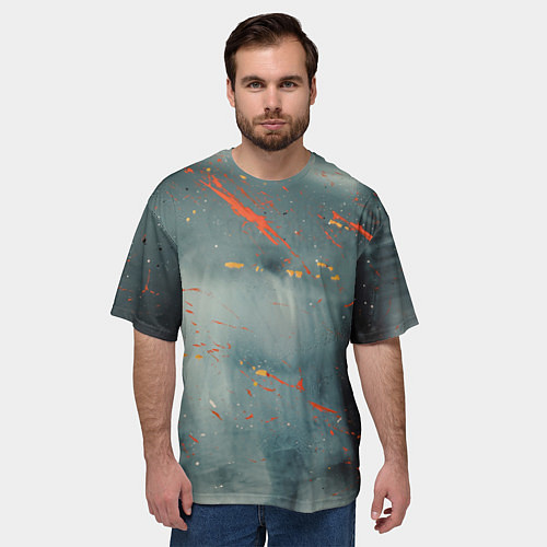 Мужская футболка оверсайз Абстрактное множество костюмов в тумане и краски / 3D-принт – фото 3